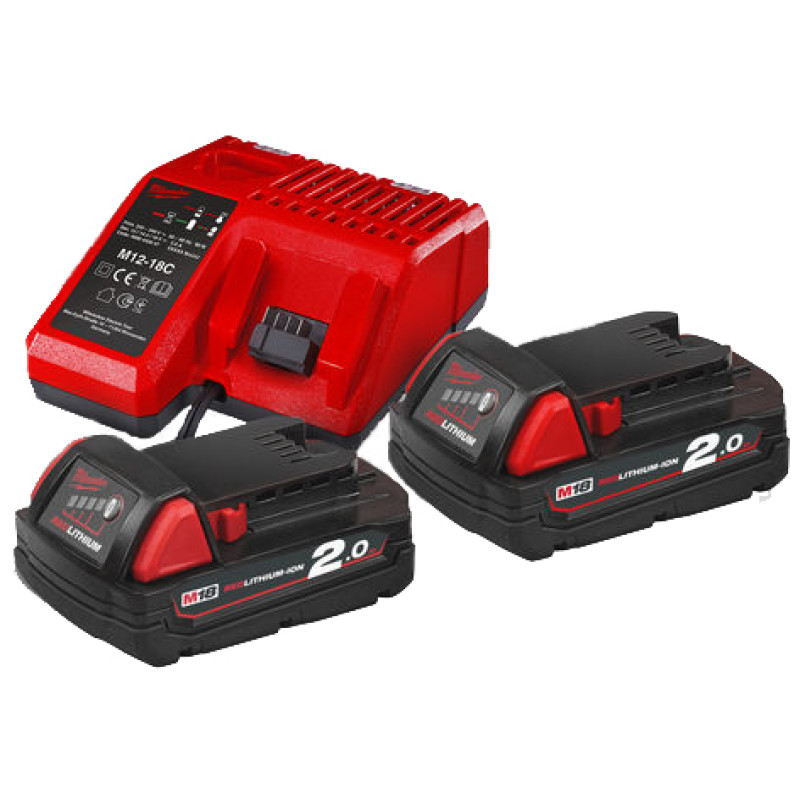 Енергокомплект Li-Ion MILWAUKEE, M18 NRG-202 (зарядний пристрій М12-18С, 2 акумулятори М18 В2 2 Аг, картонне пакування)