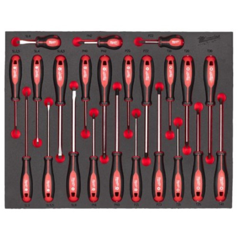 Ложемент з викрутками з триграними рукоятками MILWAUKEE, (23шт) (45х536х417мм) для візків (SL,.5/SL3/SL4/SL5,5/SL6/ SL6,5/SL8мм