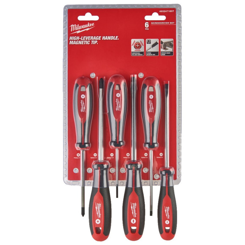 Набір викруток магнітних з тригранною рукояткою MILWAUKEE, (PH1/PH2/SL3/ SL4/SL5,5/SL6,5), (6шт)