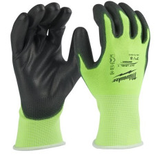Рукавиці робочі сигнальні Hi-Vis MILWAUKEE, з опором порізам 1/A рівня, розмір 9/L