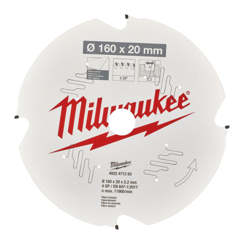Диск пиляльний  по фіброцементу PFTE MILWAUKEE, діаметр 190х30х1,8мм, 4 зуб.