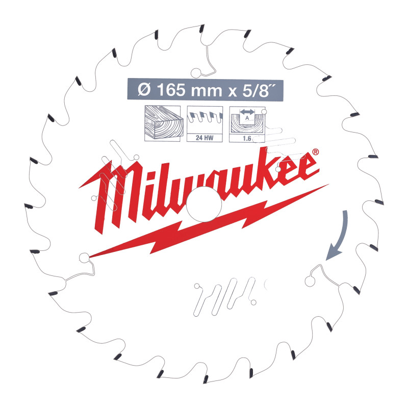 Диск пиляльний по дереву PFTE THIN KERF MILWAUKEE, діаметр 165х5/8"х1,6мм, 24 зуб.