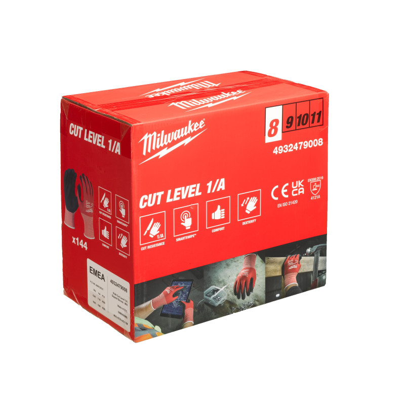 Рукавиці робочі MILWAUKEE, з опором порізам 3/C рівня, розмір 10/XL, (144 пари)