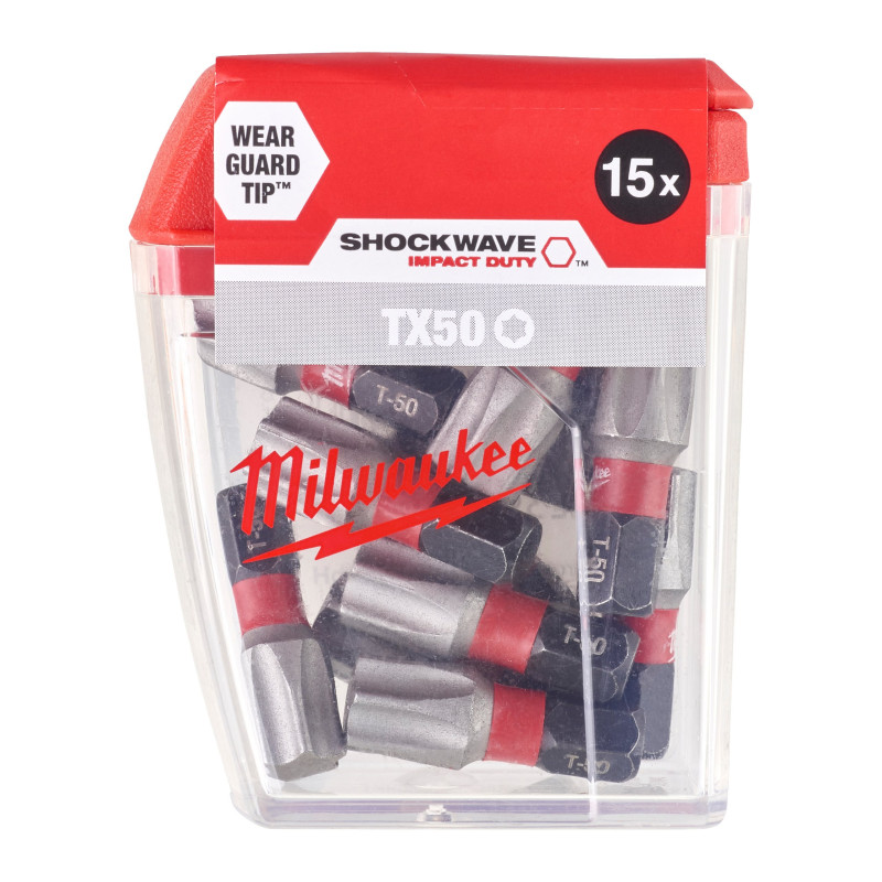 Біта SHOCKWAVE MILWAUKEE, TX50, 25мм, (15шт), пластикова коробка