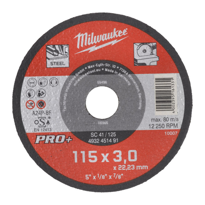 Диск відрізний по металу MILWAUKEE, SCS 41/115х3 PRO+, діаметр 115мм