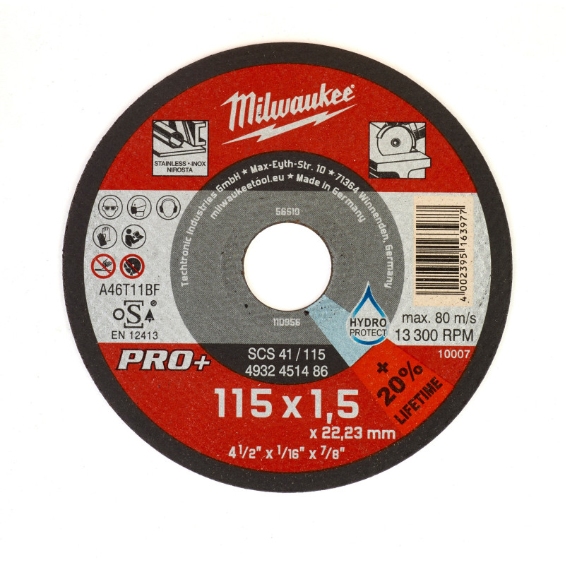 Диск відрізний по металу MILWAUKEE, SCS 41/115х1.5 PRO+, діаметр 115мм
