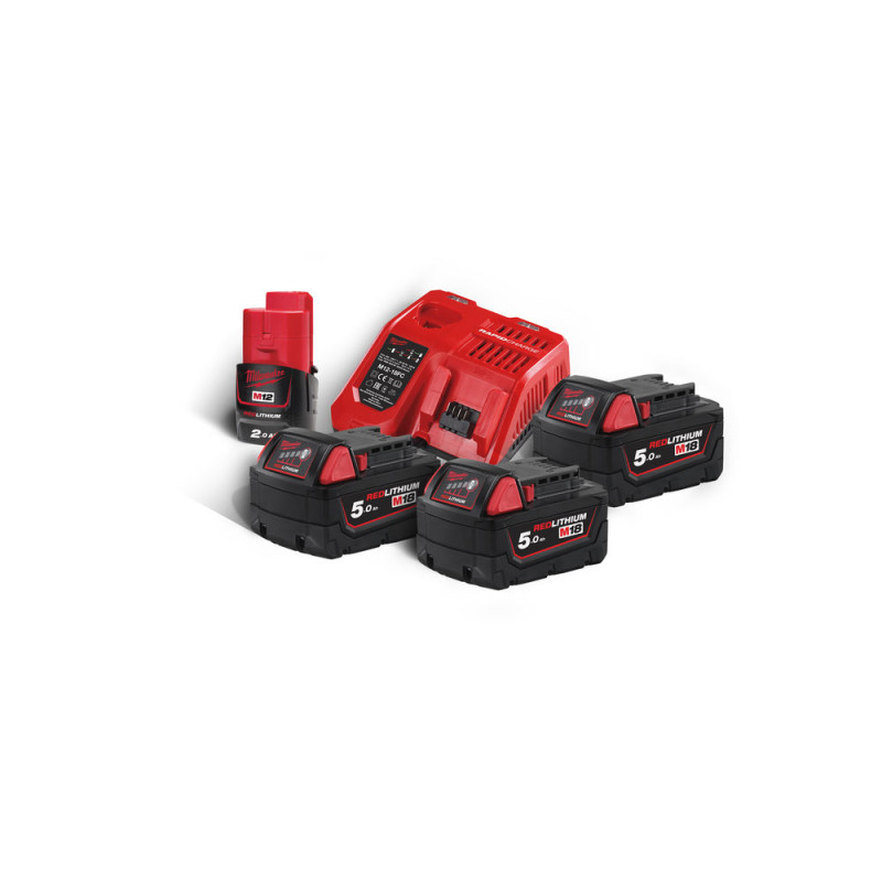 Енергокомплект Li-Ion MILWAUKEE, M18 NRG-503 (зарядний пристрій M12-18FC, 3 акумулятори M18 В5 5Аг) + подарунок акумулятор M12 B