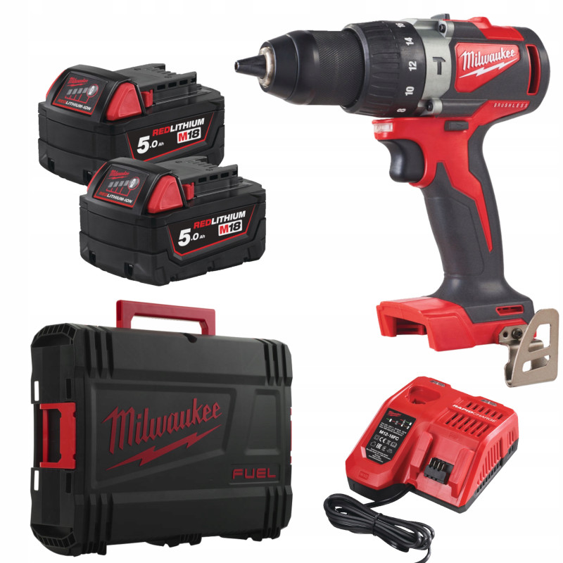 Дриль-шуруповерт з ударом акумуляторний безщітковий MILWAUKEE, M18 BLPD2-502X (зарядний пристрій М12-18 FС, 2 акумулятори М18 В5