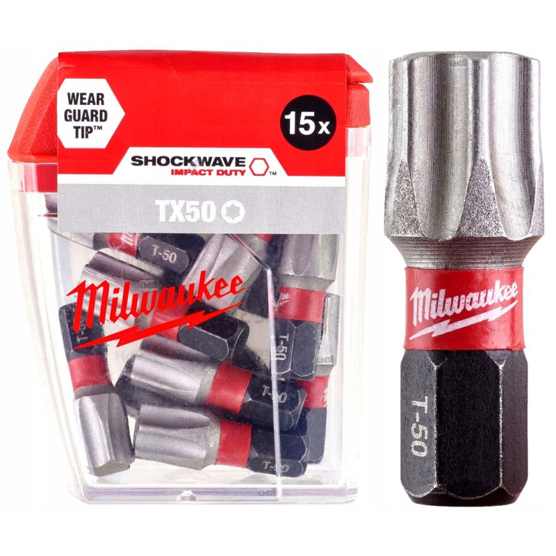 Біта SHOCKWAVE MILWAUKEE, TX50, 25мм, (15шт), пластикова коробка