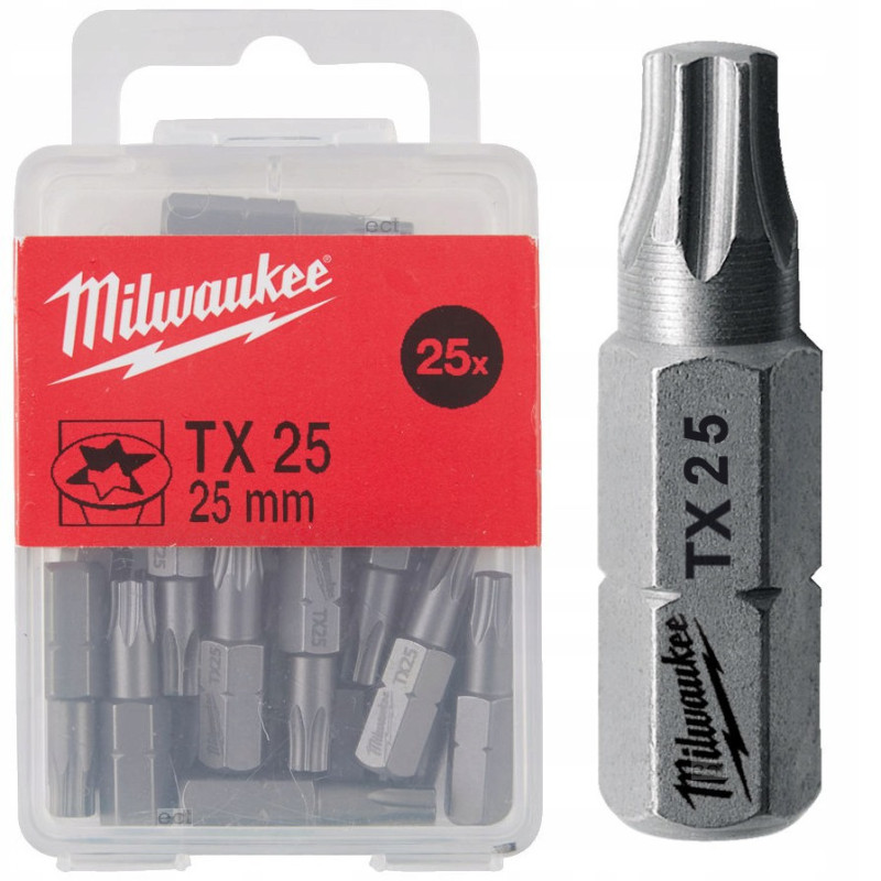 Біта MILWAUKEE, TX25, 25мм, (25шт), пластикова коробка