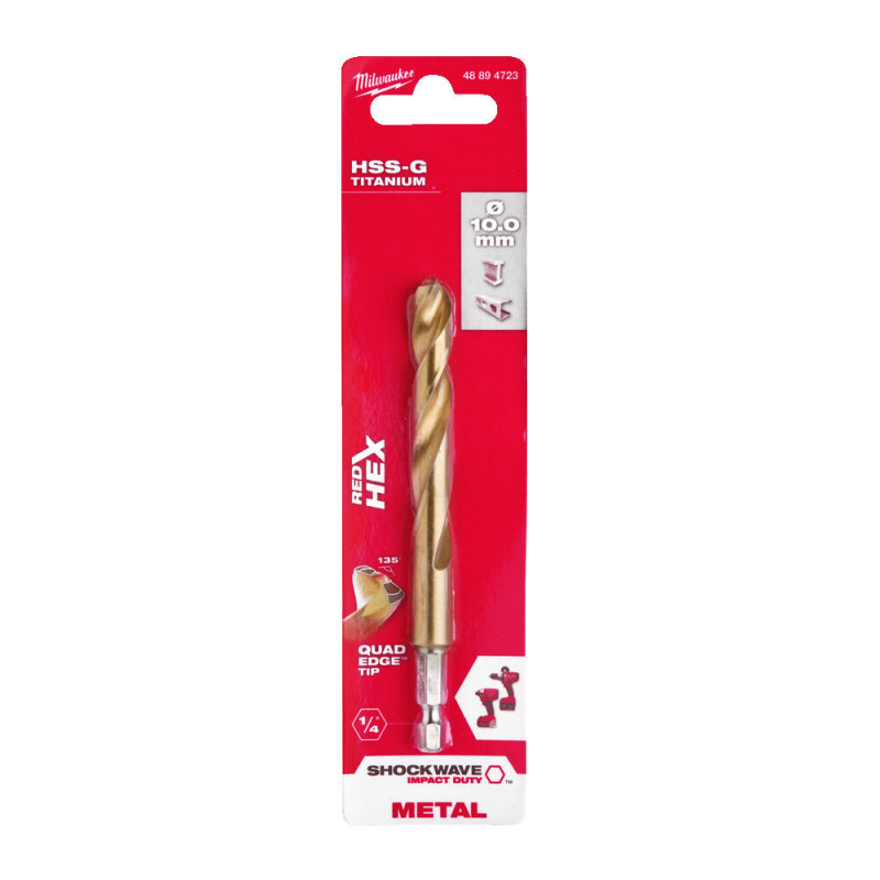 Свердло по металу RedHEX SHOCKWAVE HSS-TiN MILWAUKEE, діаметр 10,0х120х76мм