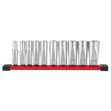 Набір головок торцевих хромованих дюймових 3/8'' MILWAUKEE, подовжених, на планці (10шт)