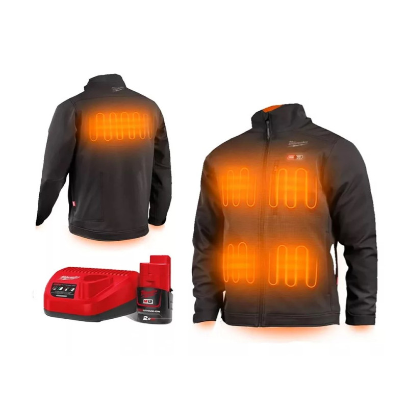 Куртка з підігрівом MILWAUKEE, M12 HJBL5-0(XXXL), чорна (розмір XXXL) (+зар.пр., 1 акум.Х 2Аг)