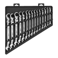 Набір ключів рожково-накидних метричних хромованих MAX BITE MILWAUKEE з храповиком та шарніром, (8/9/10/11/12/13/ 14/15/16/17/18