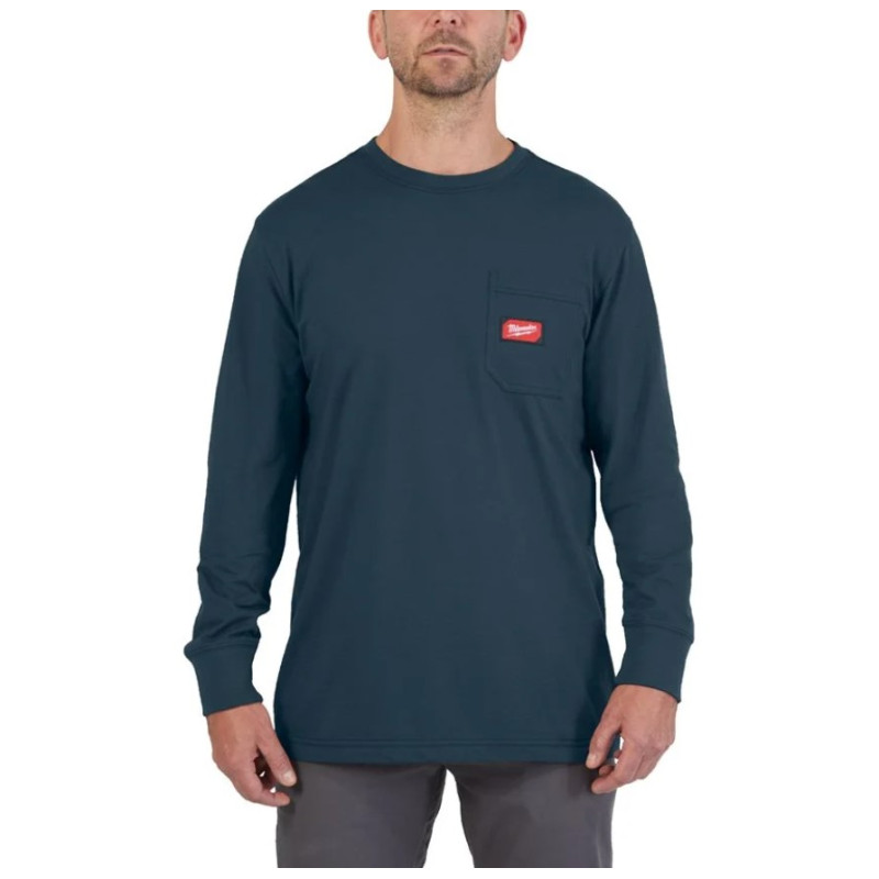 Футболка MILWAUKEE, WTLS з карманом та довгим рукавом, синя, розмір L