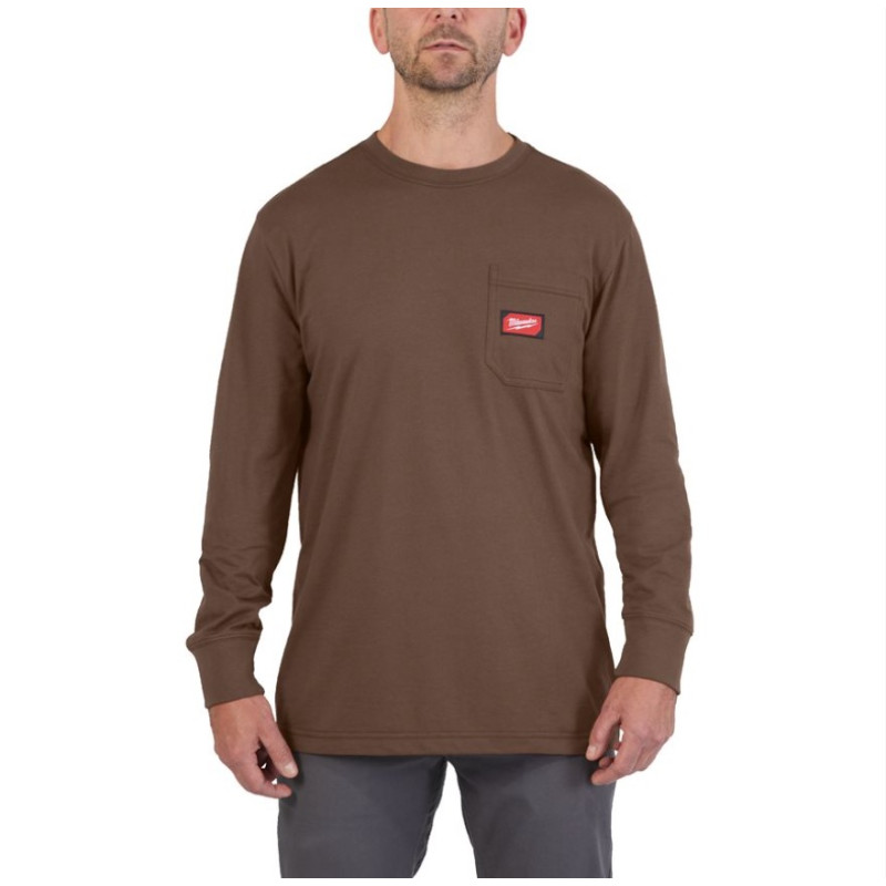 Футболка MILWAUKEE, WTLS з карманом та довгим рукавом, коричнева, розмір S