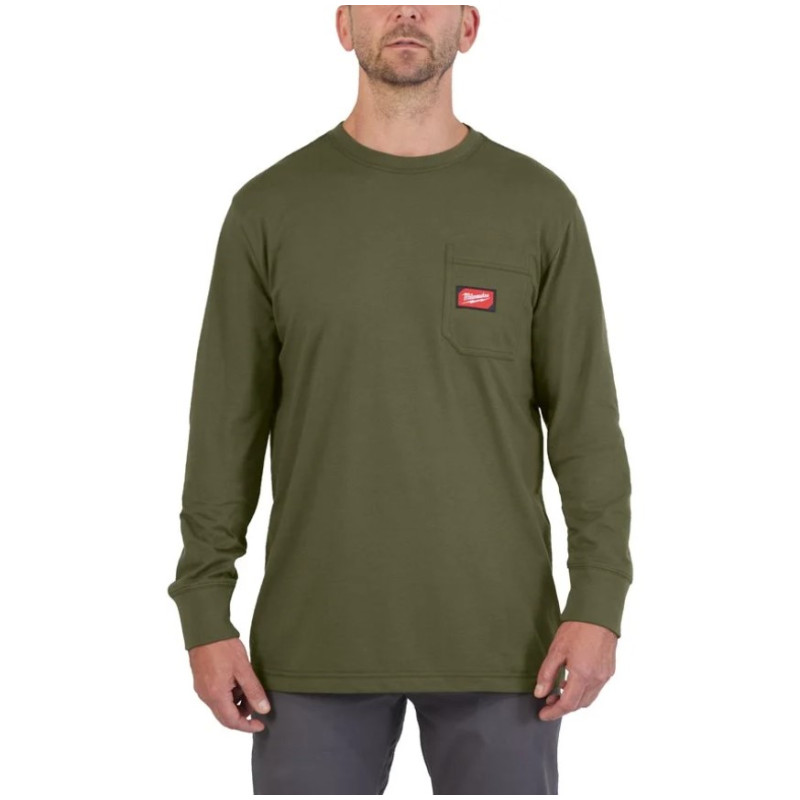 Футболка MILWAUKEE, WTLS з карманом та довгим рукавом, зелена, розмір L