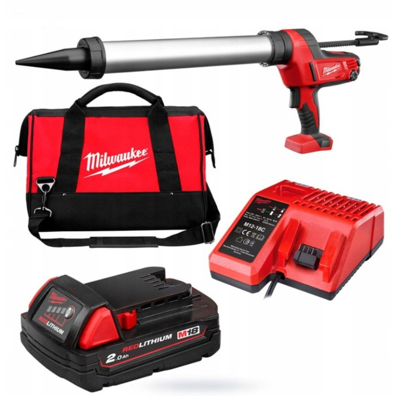 Пістолет для герметиків акумуляторний MILWAUKEE, C18 PCG/600A-201В, 600мл (заряд.пристрій М12-18 С, 1 акумулятор М18 В2 2Аг, алю