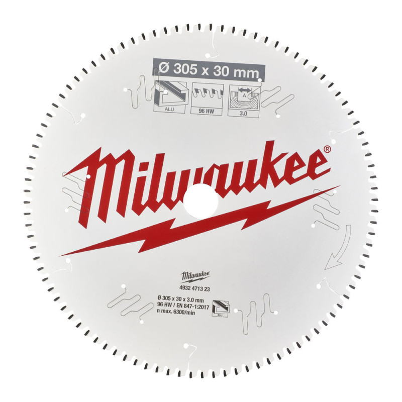 Диск пиляльний по алюмінію Alu PFTE MILWAUKEE, діаметр 305х30х3,0мм, 96 зуб.