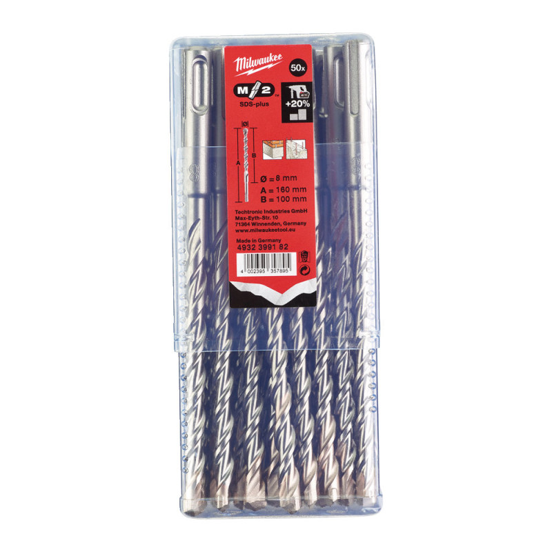 Бур SDS-PLUS M2 MILWAUKEE, діаметр 8,0х160х100мм, (50шт), пластикова коробка