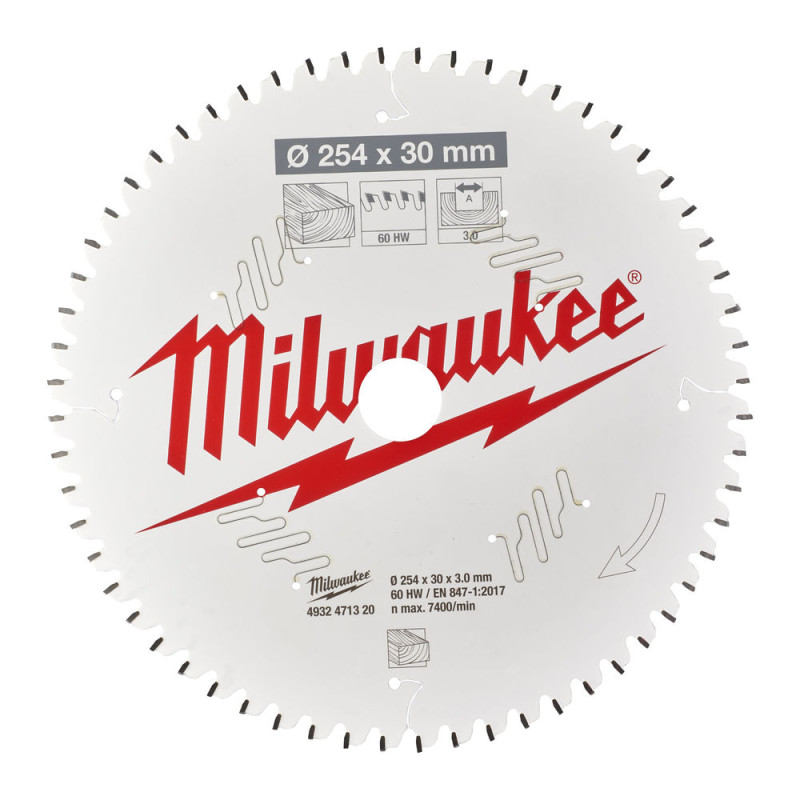 Диск пиляльний по дереву для торцювальних пил PFTE MILWAUKEE, діаметр 254x30мм, 60 зуб.