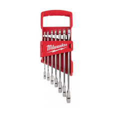 Набір ключів рожково-накидних дюймових хромованих MAX BITE MILWAUKEE з храповиком, (3/8", 7/16'', 1/2'', 9/16'', 5/8'', 11/16'',