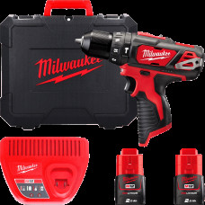 Дриль-шуруповерт з ударом акумуляторний MILWAUKEE, M12 BPD-202C (зарядний пристрій С12 С, 2 акумулятори М12 В2 2Аг, кліпса для р
