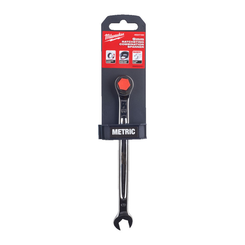 Ключ рожково-накидний метричний хромований MAX BITE MILWAUKEE з храповиком, 9мм