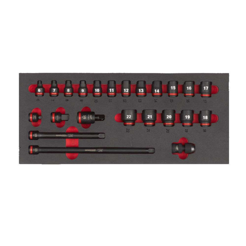 Ложемент з головками ShW 3/8'' STD MILWAUKEE, (23шт) (45х178,5х417мм) для візків