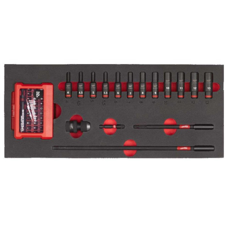 Ложемент з бітами та головками ударними 1/4'' ShW MILWAUKEE, (17шт) (45х175,8х417мм) для візків