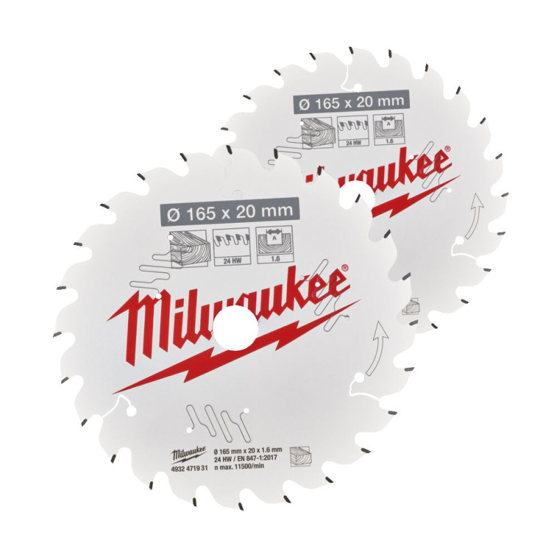 Набір дисків пиляльних MILWAUKEE, діаметр 165х20х40зуб. (2шт 4932492433)