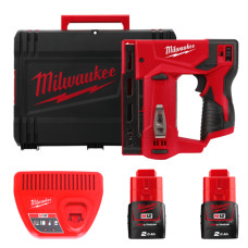 Степлер акумуляторний MILWAUKEE, M12 BST-202X (зарядний пристрій С12 С, 2 акумулятори М12 В2 2Аг, кліпса для ременя, HDкейс)