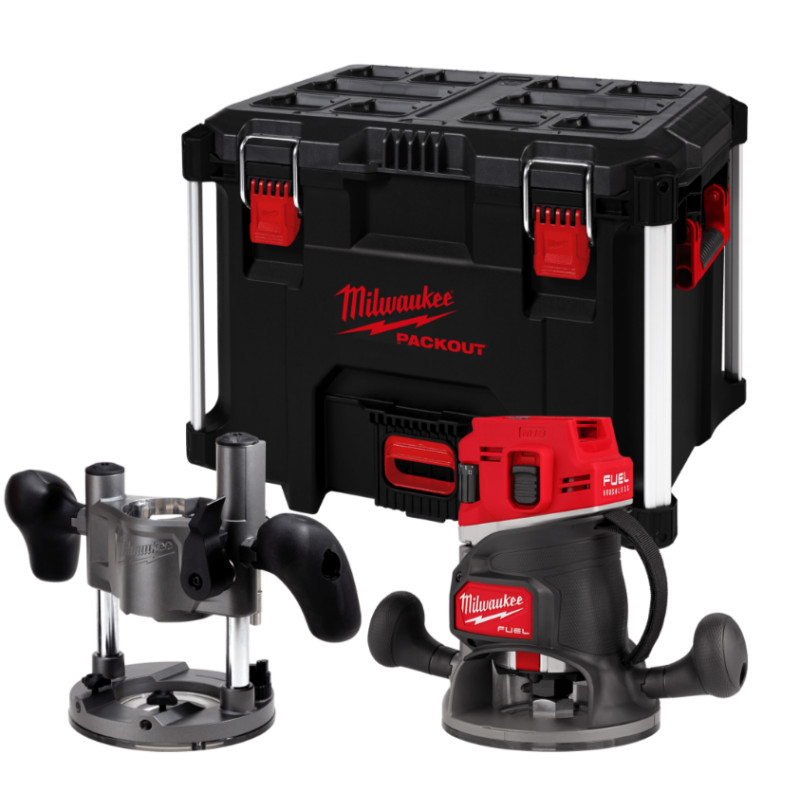 Фрезер акумулятрний кромкувальний MILWAUKEE, M18 FR12KIT-0P (цанги 8мм і 12мм, бічний упор, опорна плита, гайковий ключ, труба д