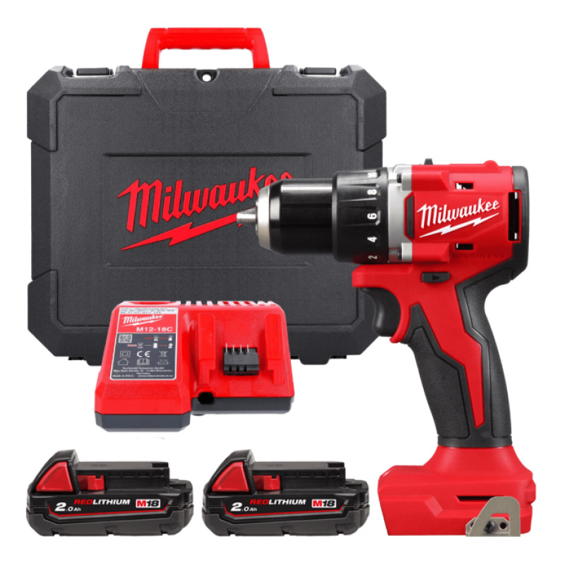 Дриль-шуруповерт акумуляторний безщітковий MILWAUKEE M18 BLDDRC-202C, 60,5Нм (зарядний пристрій М12-18 С, 2 акумулятори М18 В2 2