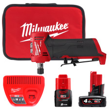 Шліфмашина кутова цангова акумуляторна MILWAUKEE M12 FDGA-422B, (заряд.пристрій, 2 акумулятори М12 2Аг та 4Аг, 2 цанги, сумка)