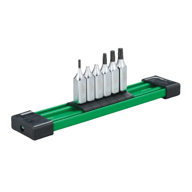 Набір головок торцевих хромованих 1/4'' MILWAUKEE, з бітою Torx (T8-T27) на планці, (6шт)