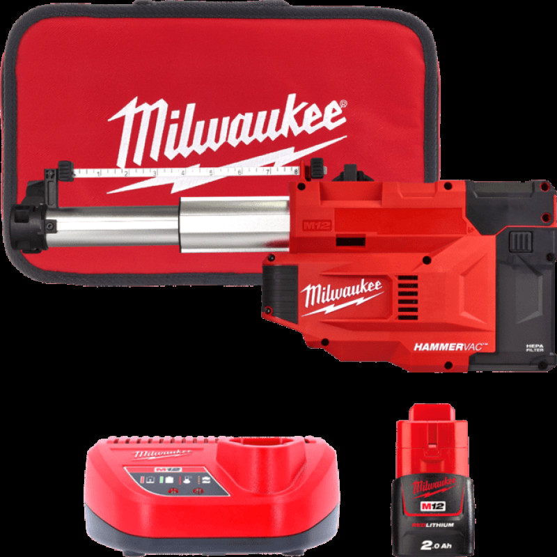 Система видалення пилу для перфораторів акумуляторна MILWAUKEE, M12 UDEL-201B, L-клас (зарядний пристрій С12 С, 1 акумулятор М12