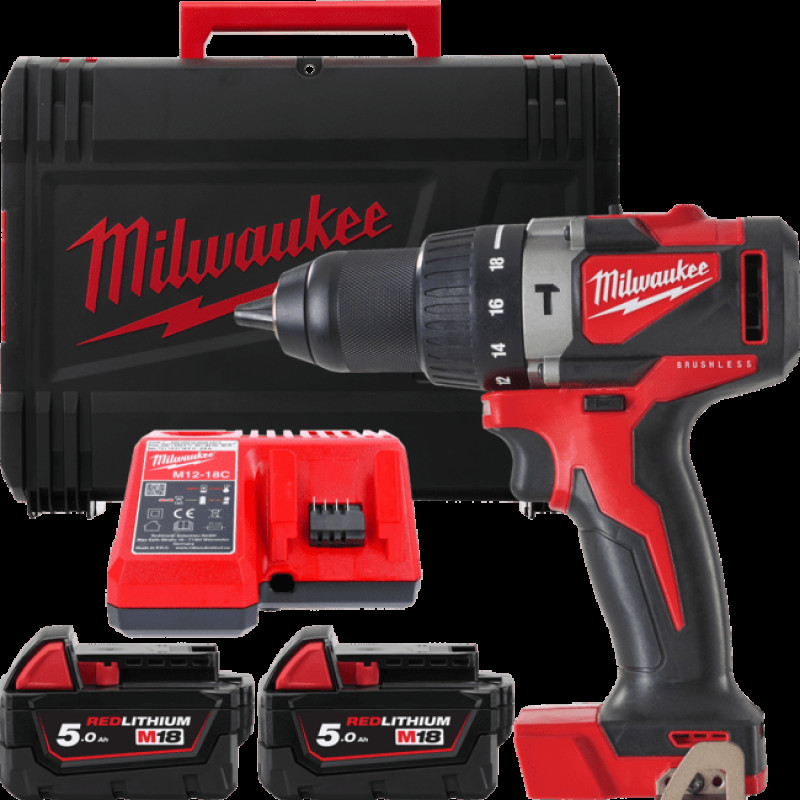 Дриль-шуруповерт з ударом акумуляторний безщітковий MILWAUKEE, M18 BLPD2-502X (зарядний пристрій М12-18 FС, 2 акумулятори М18 В5