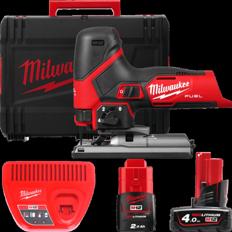 Лобзик акумуляторний безщітковий MILWAUKEE, M12 FJS-422X (зарядний пристрій С12 С, 1 акумулятор М12 В2 2Ач, 1 акумулятор М12 В4