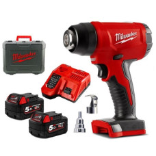 Термоповітродувка акумуляторна MILWAUKEE, M18 BHG-502C (зарядний пристрій M12-18 FC, 2 акумулятори М18 В5 5Аг, аксесуари, кейс)