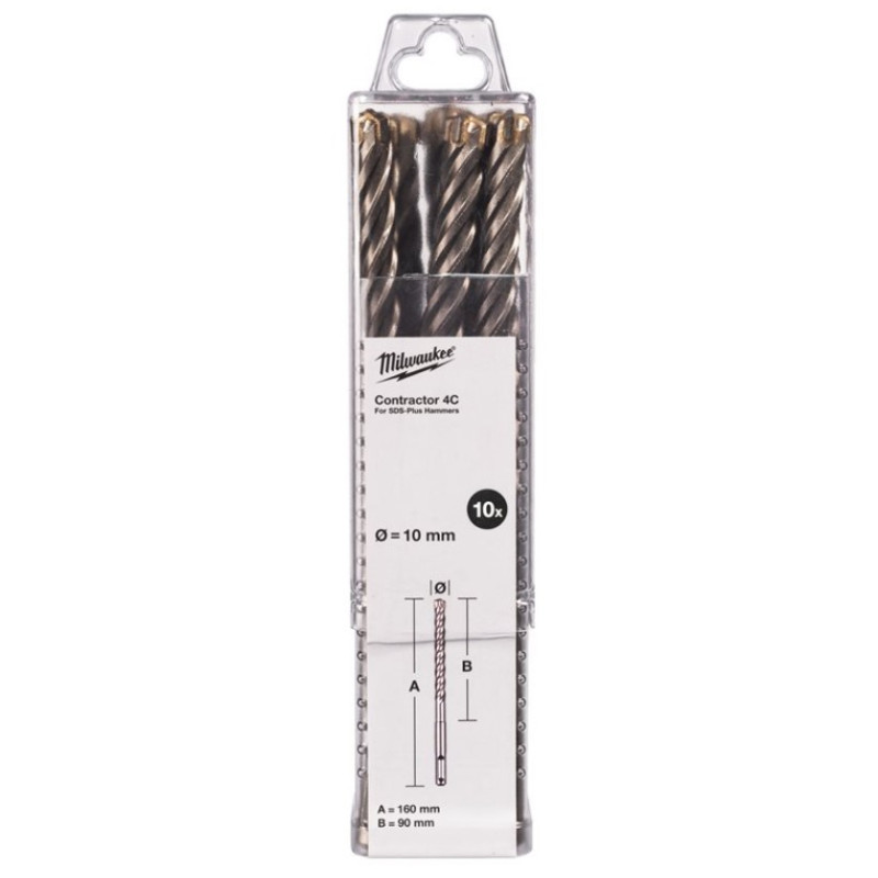 Бур SDS-PLUS 4C Contractor MILWAUKEE, діаметр 10х160х90мм, (10шт)