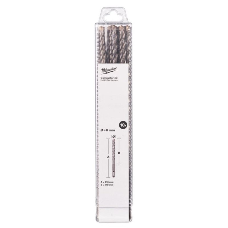 Бур SDS-PLUS 4C Contractor MILWAUKEE, діаметр 8х210х140мм, (10шт)