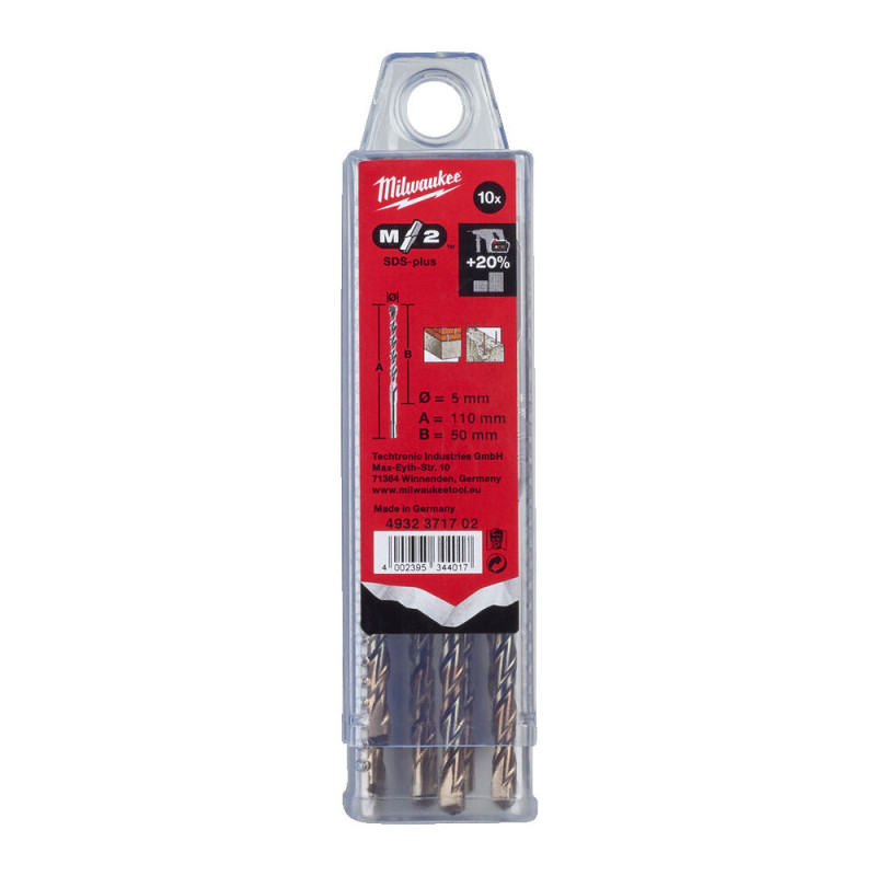 Бур SDS-PLUS M2 MILWAUKEE, діаметр 5,0х110х50мм, (10шт), пластикова коробка