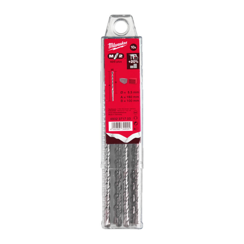 Бур SDS-PLUS M2 MILWAUKEE, діаметр 5,5х160х100мм, (10шт), пластикова коробка
