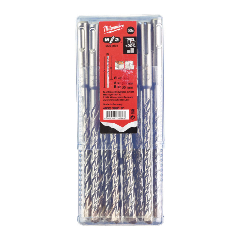Бур SDS-PLUS M2 MILWAUKEE, діаметр 7,0х160х100мм, (50шт), пластикова коробка