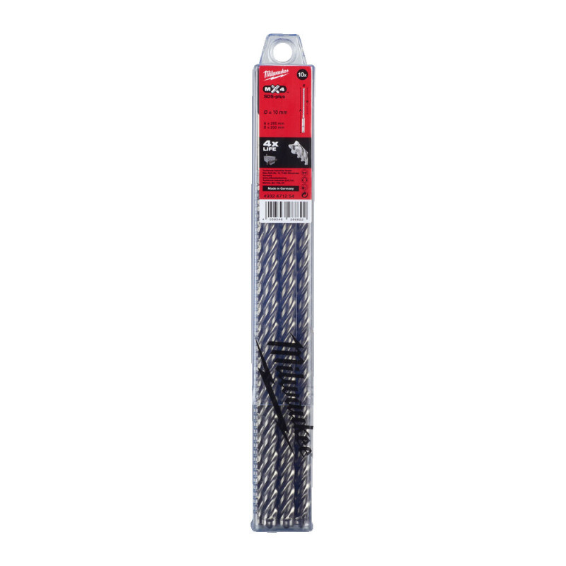 Бур SDS-PLUS MX4 MILWAUKEE, діаметр 10,0х265х200мм, (10шт), пластикова коробка