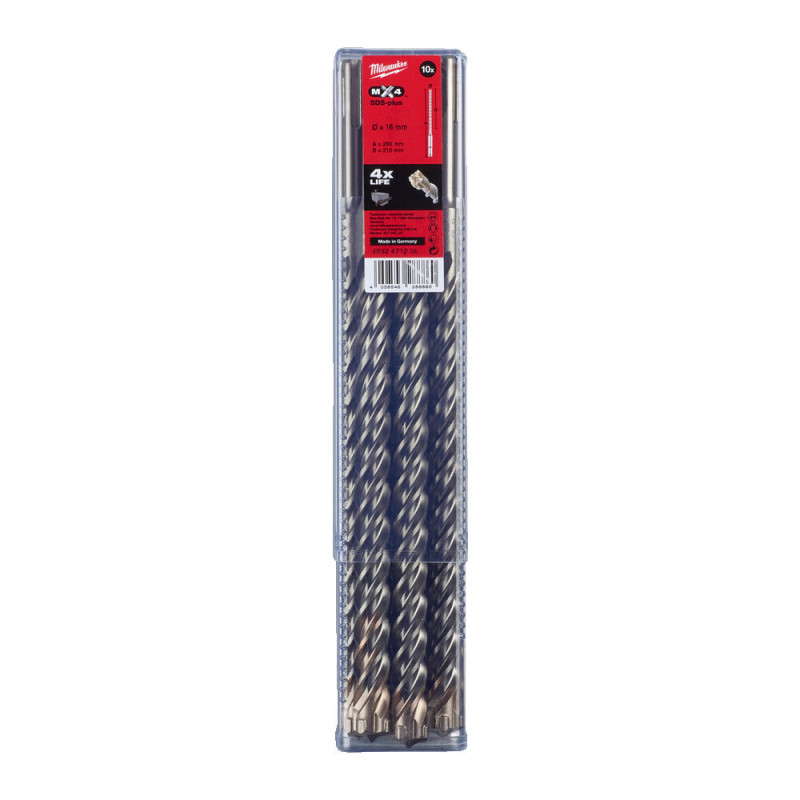 Бур SDS-PLUS MX4 MILWAUKEE, діаметр 16,0х260х200мм, (10шт), пластикова коробка