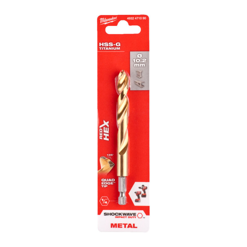 Свердло по металу RedHEX SHOCKWAVE HSS-TiN MILWAUKEE, діаметр 10,2х121х77мм