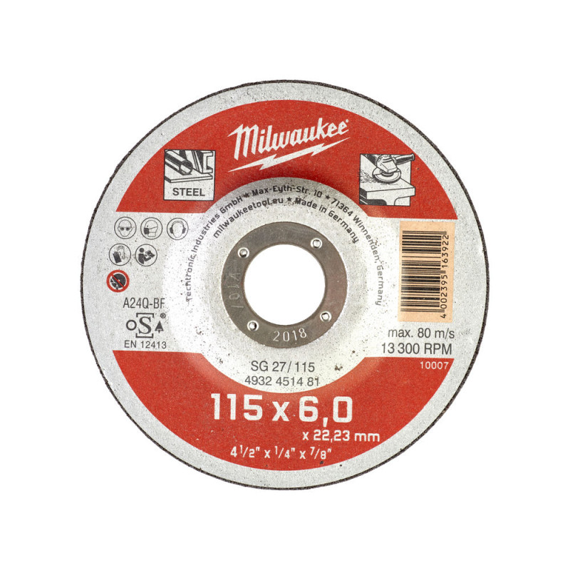 Диск зачистний по металу MILWAUKEE, SG 27/115х6, діаметр 115мм