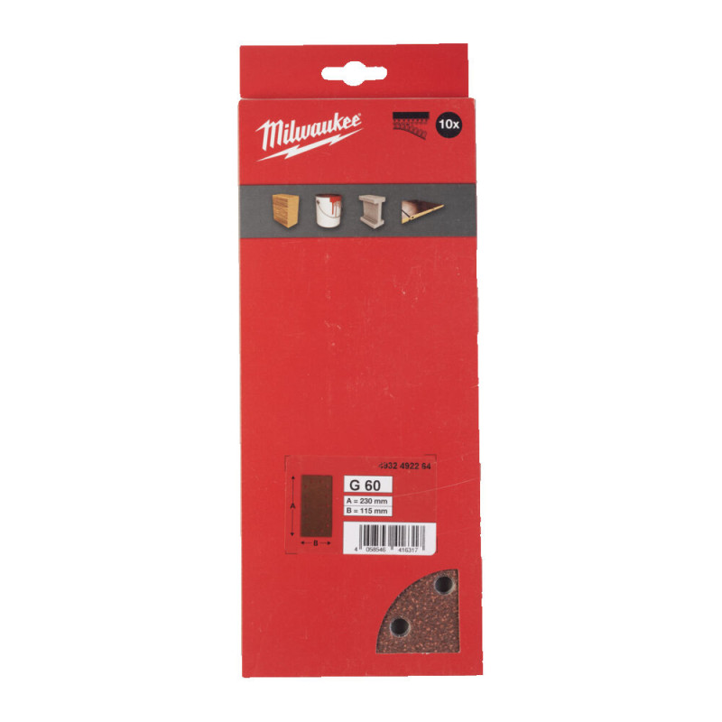 Папір шліфувальний MILWAUKEE, 115x230мм HL, зерно 60, (10шт)
